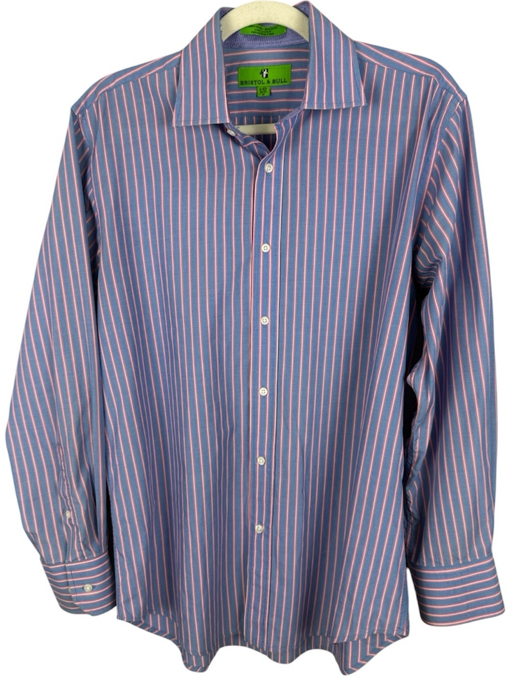 Bristol & Bull Men's Striped Button Down Shirt Medium 15-15.5 Blue Pink Cotton
